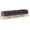 Image de Salon de jardin 4 pcs avec coussins gris foncé bambou