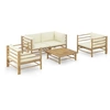 Image de Salon de jardin 5 pcs avec coussins blanc crème bambou