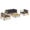 Image de Salon de jardin 5 pcs avec coussins gris foncé bambou