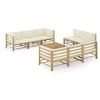 Image de Salon de jardin 9 pcs avec coussins blanc crème bambou