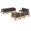 Image de Salon de jardin 9 pcs avec coussins gris foncé bambou