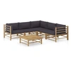 Image de Salon de jardin 6 pcs avec coussins gris foncé bambou