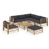 Image de Salon de jardin 8 pcs avec coussins gris foncé bambou