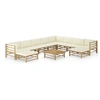 Image de Salon de jardin 11 pcs avec coussins blanc crème bambou