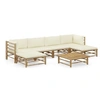 Image de Salon de jardin 7 pcs avec coussins blanc crème bambou