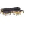 Image de Salon de jardin 7 pcs avec coussins gris foncé bambou