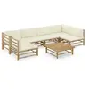 Image de Salon de jardin 7 pcs avec coussins blanc crème bambou