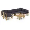 Image de Salon de jardin 7 pcs avec coussins gris foncé bambou