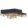 Image de Salon de jardin 6 pcs avec coussins gris foncé bambou
