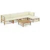 Image de Salon de jardin 6 pcs avec coussins blanc crème bambou