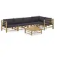 Image de Salon de jardin 6 pcs avec coussins gris foncé bambou