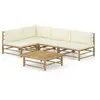 Image de Salon de jardin 5 pcs avec coussins blanc crème bambou