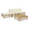 Image de Salon de jardin 4 pcs avec coussins blanc crème bambou