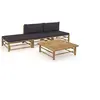 Image de Salon de jardin 4 pcs avec coussins gris foncé bambou