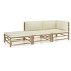 Image de Salon de jardin 3 pcs avec coussins blanc crème bambou