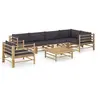Image de Salon de jardin 7 pcs avec coussins gris foncé bambou