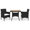 Image de Ensemble à manger de jardin 3 pcs Noir Résine tressée et acacia