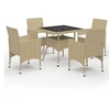 Image de Ensemble à manger de jardin 5 pcs Résine tressée et verre Beige