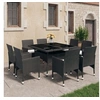 Image de Ensemble à Manger de jardin 9 pcs Résine tressée et verre Noir