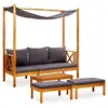 Image de Banc de jardin avec table et repose-pieds, 85 x 57 x 29 cm, Brun, Bois d'acacia massif avec finition à l'huile