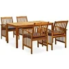 Image de Mobilier à dîner de jardin, 5 pcs avec coussins Acacia solide