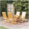 Image de Salon de Jardin 5 pcs avec Coussins Mobilier de Salle à Manger d'Extérieur Table et Chaises à Dîner Patio Bois de Teck Massif