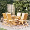 Image de Salon de Jardin 7 pcs avec Coussins Mobilier de Salle à Manger d'Extérieur Table et Chaises à Dîner Patio Bois de Teck Massif
