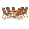 Image de Salon de Jardin 7 pcs avec Coussins Mobilier de Salle à Manger d'Extérieur Table et Chaises à Dîner Patio Gris Bois de Teck Massif