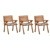 Image de Chaises à manger de jardin avec coussins lot de 3 Acacia massif