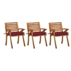 Image de Chaises à manger de jardin avec coussins lot de 3 Acacia massif