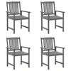 Image de Chaises de jardin et coussins lot de 4 Gris Bois acacia massif