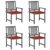 Image de Chaises de jardin et coussins lot de 4 Gris Bois acacia massif
