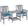 Image de Chaises de jardin avec table à thé et coussins Acacia solide, 159 x 61 x 92 cm, Gris, Bleu