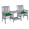 Image de Chaises de jardin avec table à thé et coussins Acacia solide, 159 x 61 x 92 cm, Gris, Vert