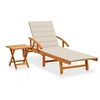 Image de Chaise longue de jardin avec table et coussin Bois d acacia