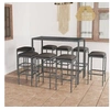 Image de Ensemble de bar de jardin 9 pcs et coussins Résine tressée Gris