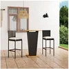 Image de 3-delige Tuinbarset met kussens poly rattan zwart3064856