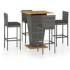 Image de Ensemble de bar de jardin 5 pcs et coussins Résine tressée Gris
