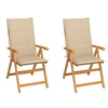 Image de Lot de 2 Chaises de Jardin avec Coussins, Sièges de Terrasse, Chaises de Salle à Manger, Meubles de Patio Extérieur, Beige Bois Teck Massif