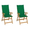 Image de Chaises de jardin lot de 2 et coussins vert Bois de teck massif 3062381