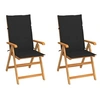 Image de 2 Chaises de jardin avec coussins noir Bois de teck massif