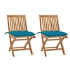 Image de Lot de 2 Chaises de Jardin avec Coussins, Sièges de Terrasse, Chaises de Salle à Manger, Meubles de Patio Extérieur, Bleu Clair Teck Massif
