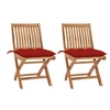 Image de Lot de 2 Chaises de Jardin avec Coussins, Sièges de Terrasse, Chaises de Salle à Manger, Meubles de Patio Extérieur, Rouge Bois Teck Massif