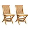 Image de Lot de 2 Chaises de Jardin avec Coussins, Sièges de Terrasse, Chaises de Salle à Manger, Meubles de Patio Extérieur, Crème Bois Teck Massif