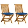 Image de Chaises de jardin et coussins bleu lot de 2 Bois de teck massif