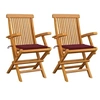Image de Chaises de jardin coussins rouge bordeaux lot de 2 Teck massif