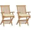 Image de 2 Chaises de jardin avec coussins blanc crème Teck massif
