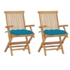 Image de Chaises de jardin lot de 2 avec coussins bleu clair Teck massif