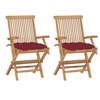 Image de Chaises de jardin coussins rouge bordeaux lot de 2 Teck massif