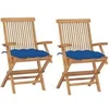 Image de Chaises de jardin avec coussins bleu lot de 2 Bois teck massif